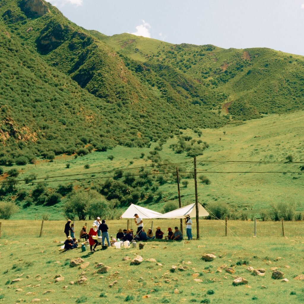 Family camping trip in the mountains