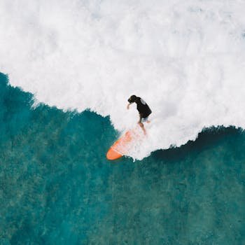 Surfer paddling on surfboard in ocean