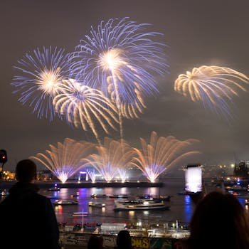 Tampa skyline with fireworks display on July 4th