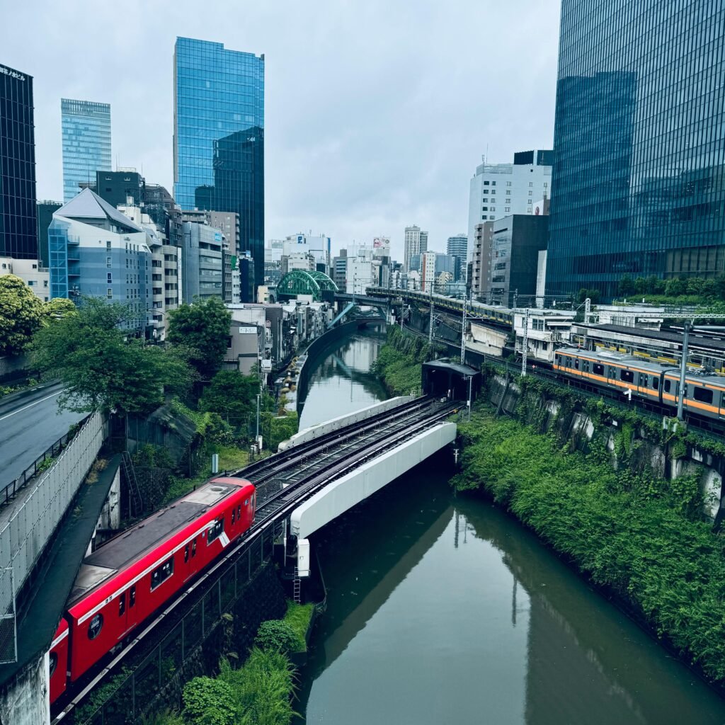 Tokyo skyline with blockchain overlay, representing real estate tokenization
