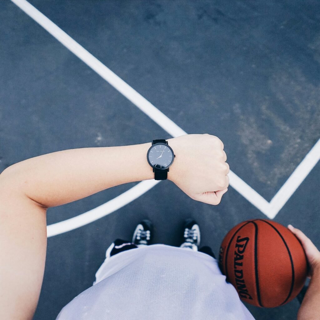 Basketball player in defensive stance